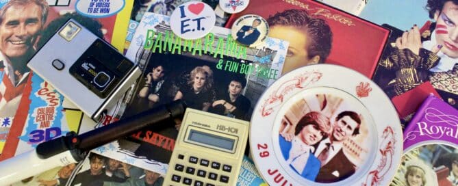 Image of items of memorabilia from the 1980s